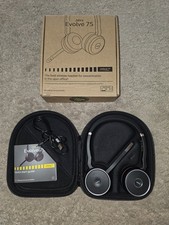 Jabra Evolve 75 Wireless Bluetooth Stereo Headset Case Charger Cable No Dongle