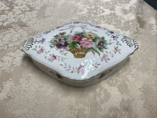 Vtg L&M Bristol Garden Trinket Dish Porcelain Diamond Shape Hand painted Flowers