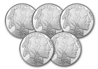Lot of 5 - Five 1 Troy oz Buffalo .999 Fine Silver, Five coins, 5 ounces total