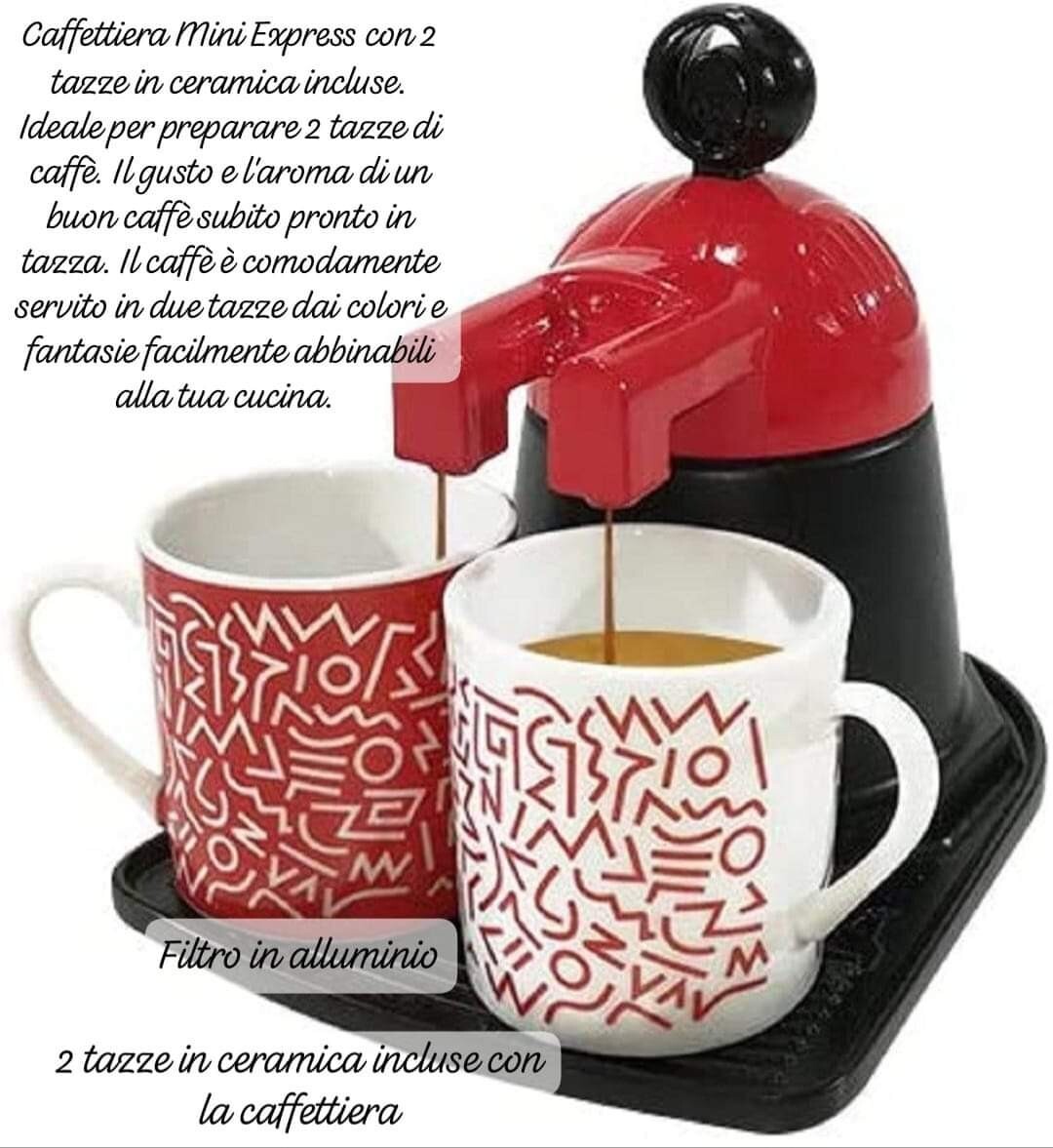 Cafe Du Chateau, caffettiera espresso 6 tazze, moka con coperchio superiore trasparente, finitura lucida, con cucchiaino da caffè