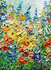 original oil painting signed, French Riviera Wildflowers, direct from artist