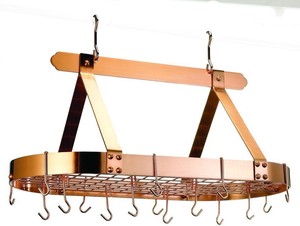 36x19x15 5 In Oval Ceiling Hanging Pot Rack With Grid 16 Hooks In