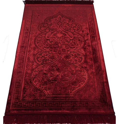 Modefa Luxury Velvet Islamic Prayer Rug Janamaz Sajjadah - Paisley Red