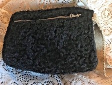 Antique Muff Persian Lamb Black w Zipper Compartment - Small Size for Child