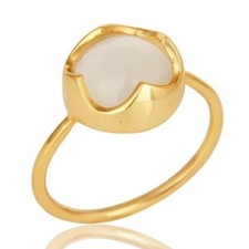 White Moonstone 14K Yellow Gold Plated 925 Sterling Silver Designer Ring Jewelry