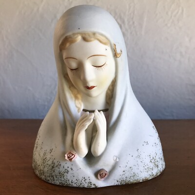 Vtg Lefton Mary Madonna Praying Candle Holder AS-IS. SP