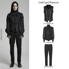 Punk Rave Goth Lapel Collar Multi Layers Lace Asymmetric Placket Black Waistcoat