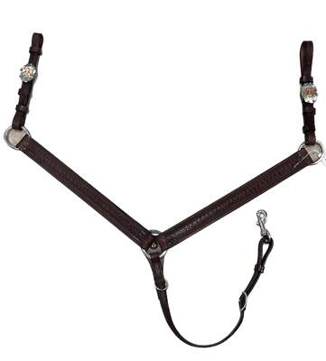 New! Circle Y Leather WINDSOR BREAST COLLAR w/ THUNDERBIRD GEM CONCHOS Tooling