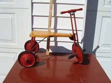 Antique Tricycle Children Toddler's Wooden Seat/Handle Vintage 3-Wheel Trike