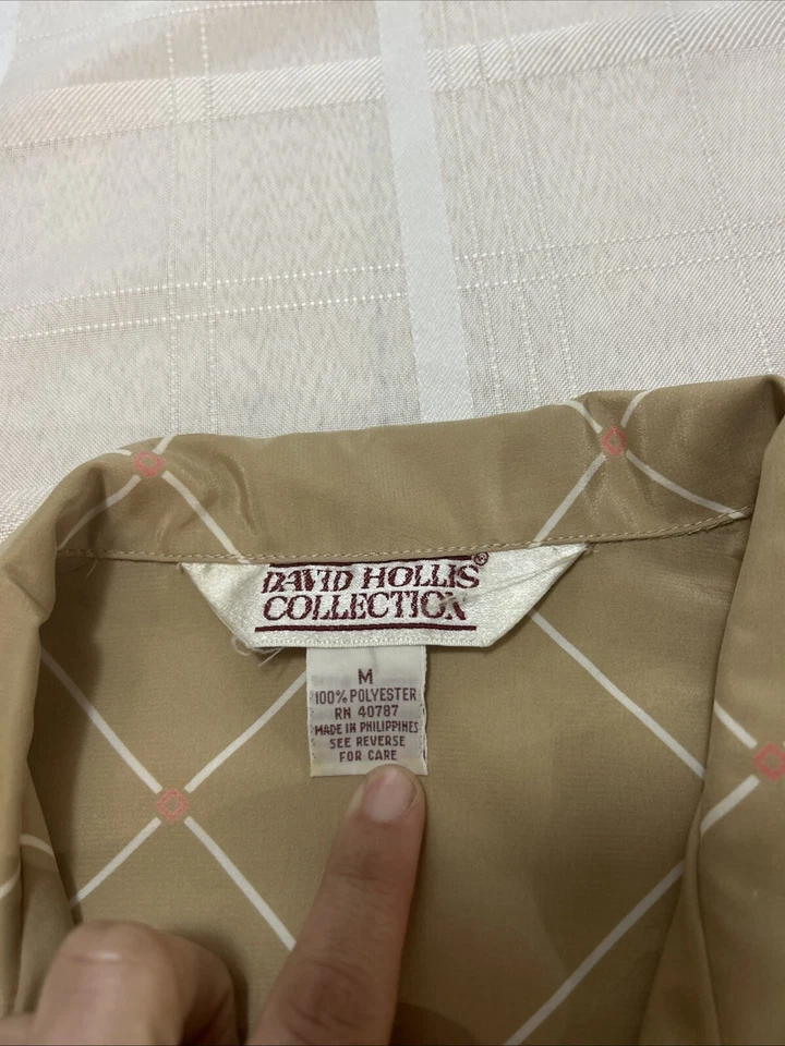 Blusa Top Camisa Vintage David Hollis M Manga Larga Con Botones Beige Preppy Foto 3 de 4