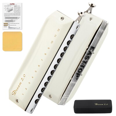 EAST TOP Chromatische mondharmonica in C voor volwassenen en professionals, 12-gaats mondorgel met uniek modern design als cadeau, ivoorkleurige hoes ET12 als cadeau
