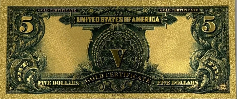 24K Gold Foil 1899 $5 Silver Certificate Indian Chief Novelty Bill Banknote - Image 2 of 2