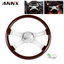 4 Spoke for Truck Freightliner 18"/455mm Wood Steering Wheel Chrome
