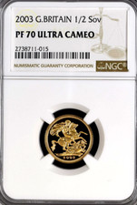 2003 Gold Sovereign Half Proof Coin 1/2 NGC PF70 Ultra Cameo Britain Royal Mint