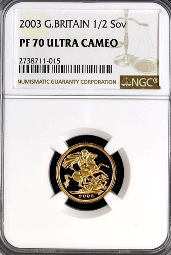 2003 Gold Sovereign Half Proof 1/2 NGC PF70 Ultra Cameo Great Britain Royal Mint