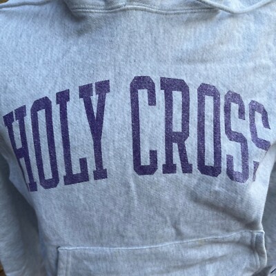 Holy Cross Champion REVERSE WEAVE Gray Hoodie Sweatshirt M Simple