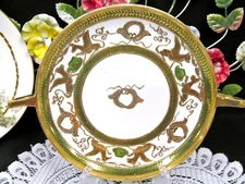 NIPPON  gold gilt etched raised pattern green bands griffin birds serving plate 