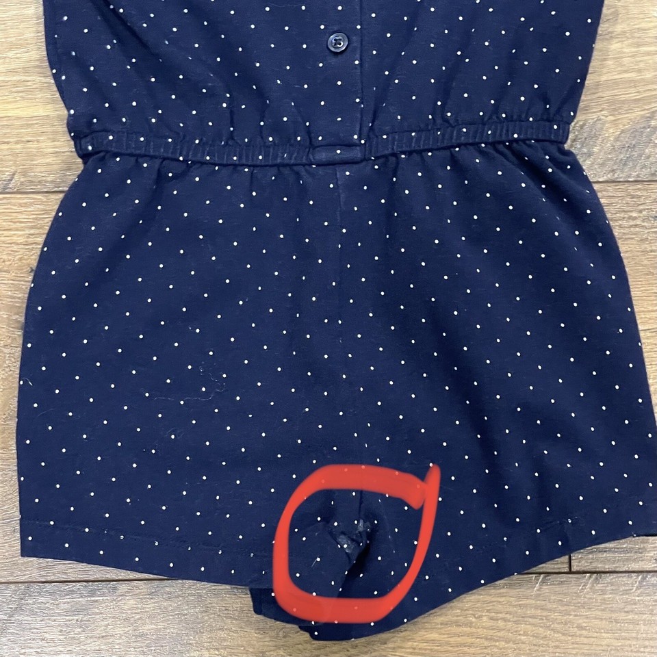 Janie & Jack Romper Girl 3 3T Ric Rac Polka Dot Navy Blue Shorts July