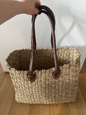 Korb/Korbtasche Seegras Handgefertigt 40 x 16 x 32 cm, Lederriemen