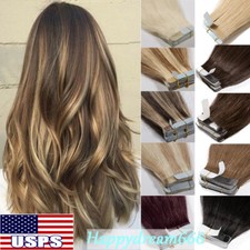 Tape In 100 Real Remy Human Hair Extensions Seamless Pu Skin Weft on Thick Hair
