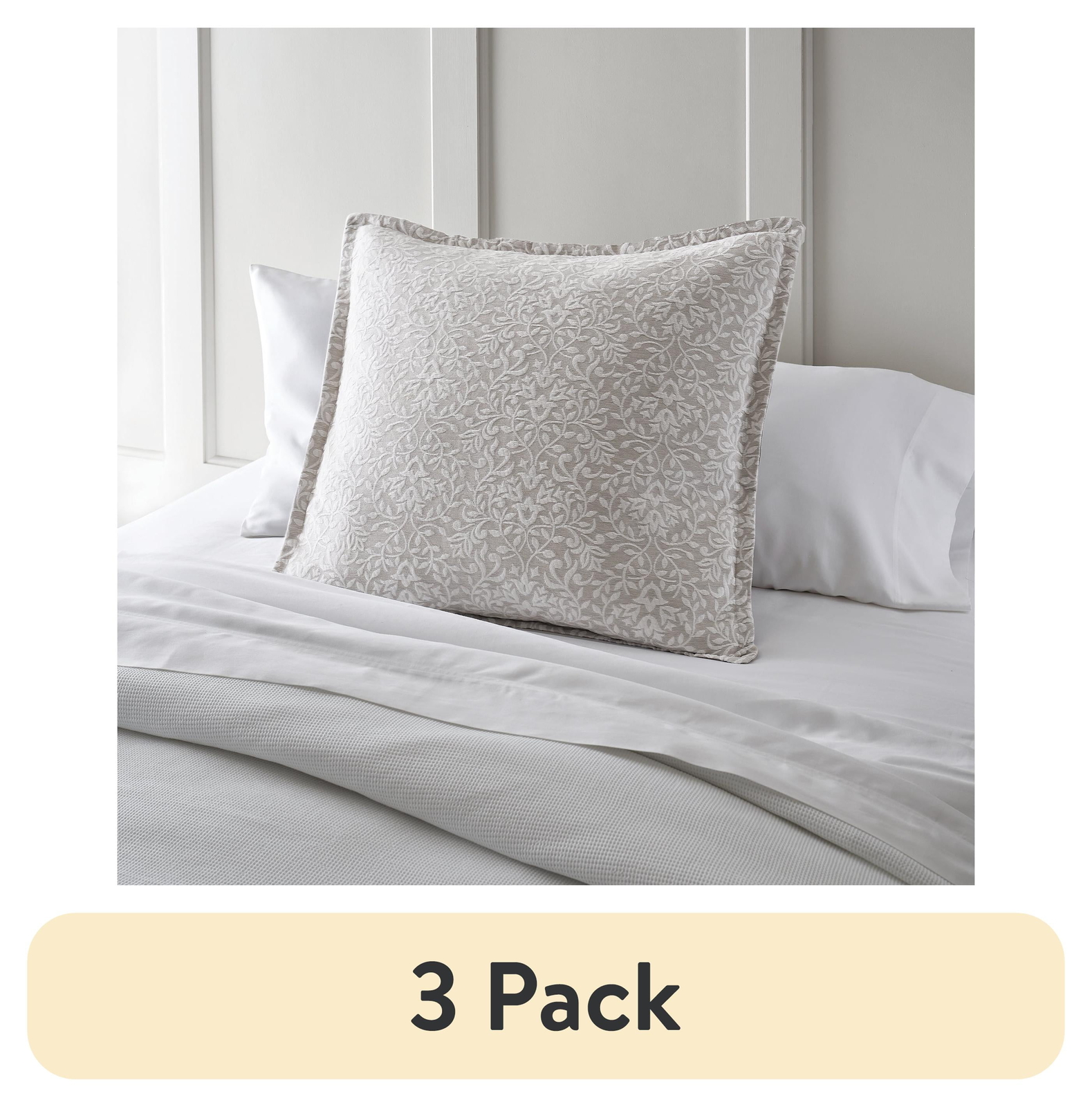 (3 pack) Better Homes and Gardens Embroidered Euro Pillow Sham, Grey, 26