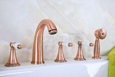 Antique Red Copper Roman 5pcs Bathroom Bath Tub Faucet W/ Handheld Shower Ztf209