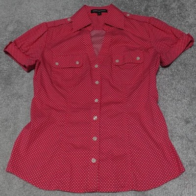 Express Design Studio Shirt Blouse Women's XS Pink Polka Dot Puff Sleeve Casual