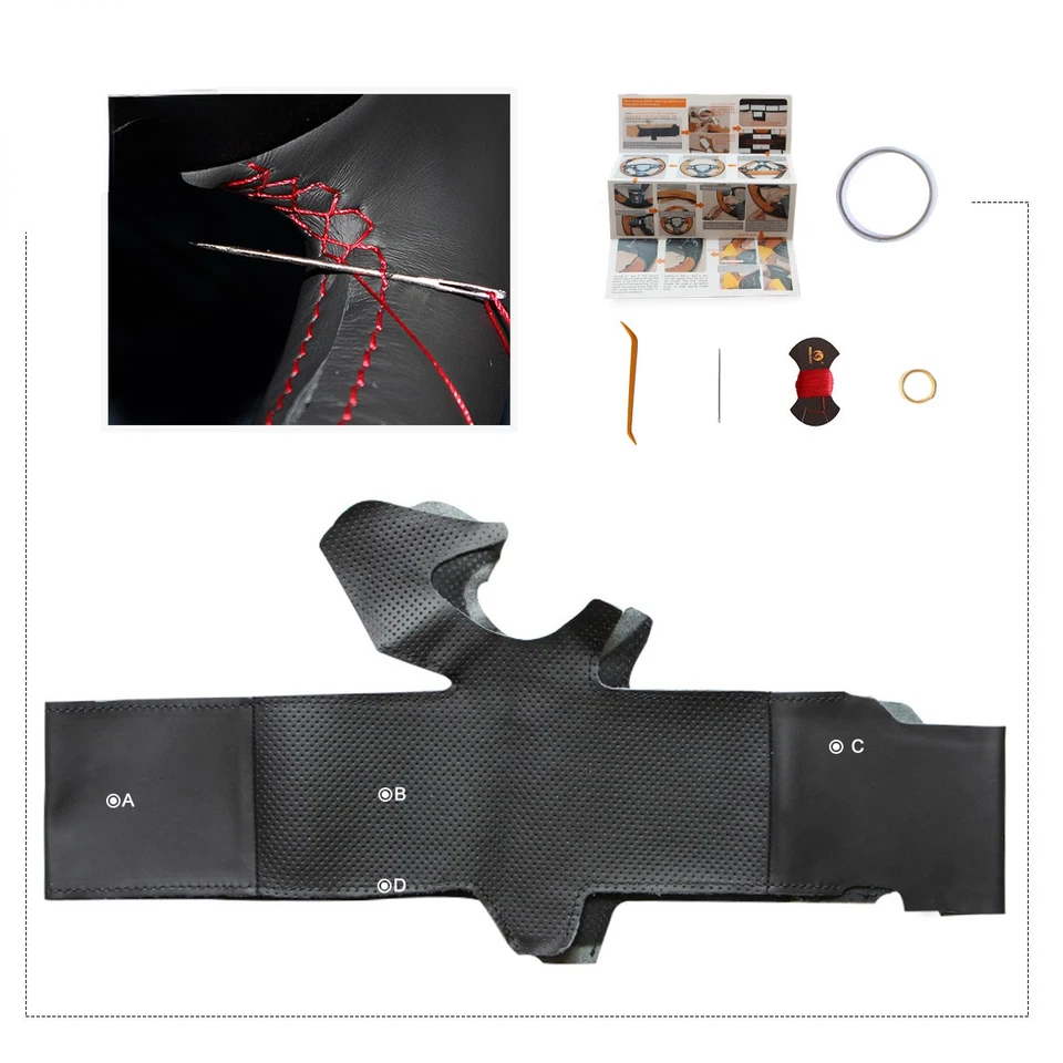 Black Leather Steering Wheel Cover Wrap for Land Rover Range Rover 2014 2015 - Image 3 of 4