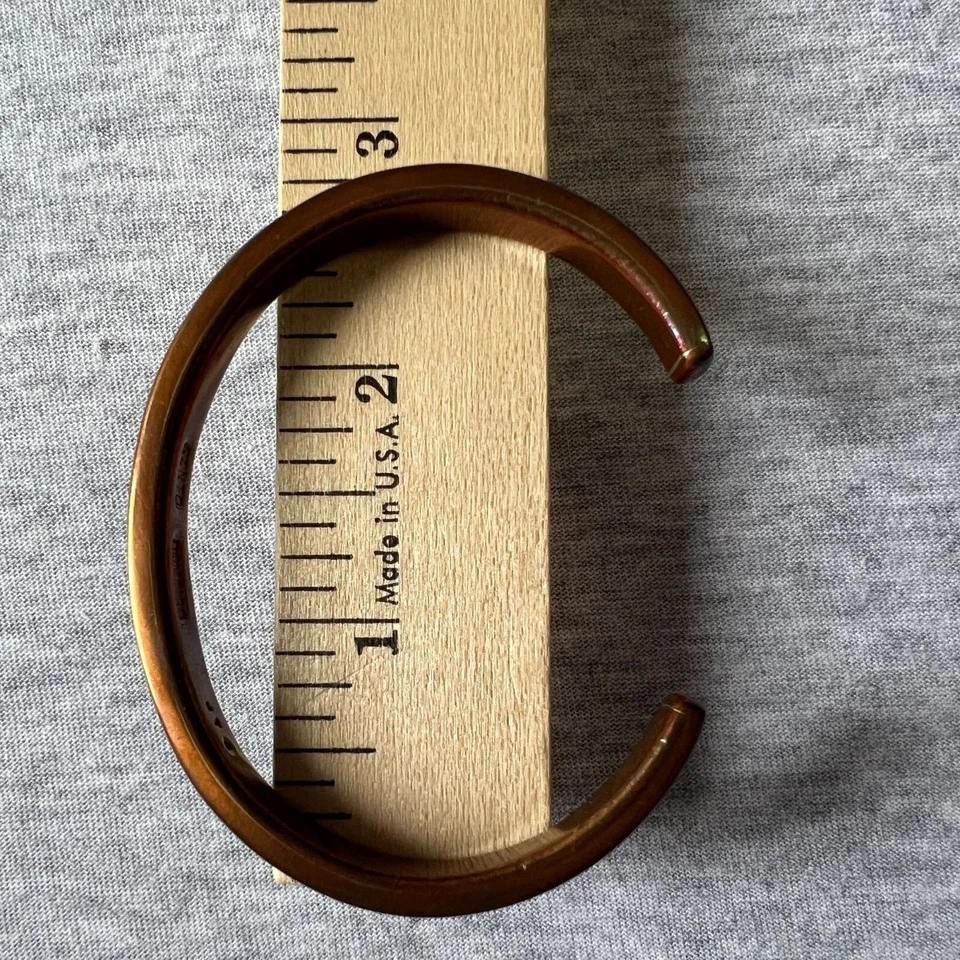 Vintage Native American Southwestern Santo Domingo Copper Cuff Bracelet Inlaid T - Image 4 of 4