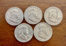 Junk 90% SiIver  Lot -- $2.50 Face Value -- 5 - 90% Franklin Half DolIars