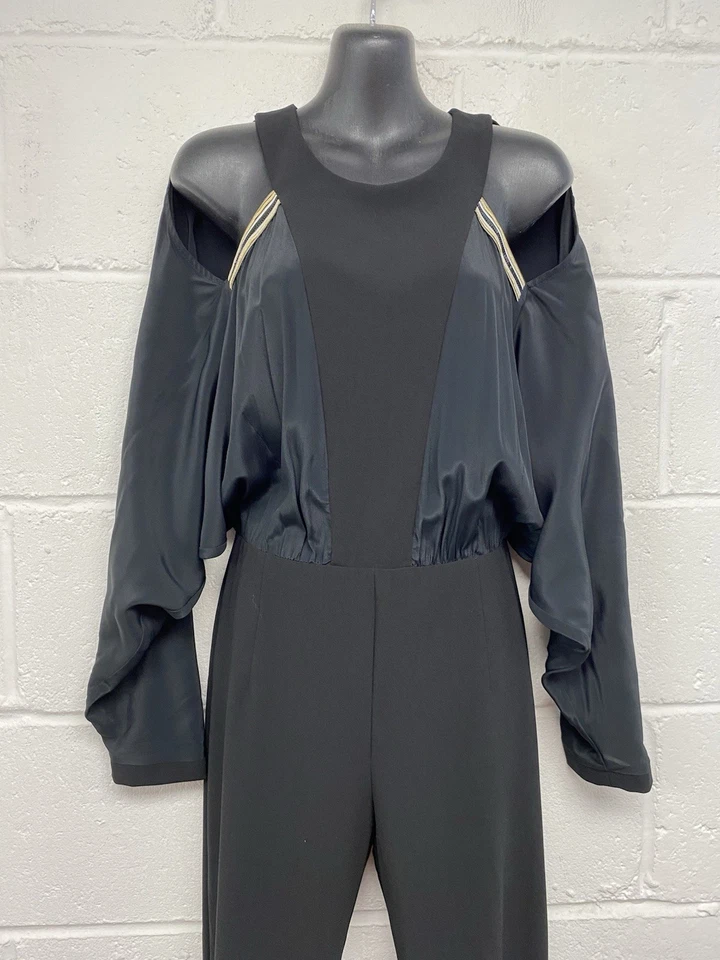 Macacão Patrizia Pepe preto asa de morcego ombro frio tamanho 14 RRP £290 PC - Imagem 2 de 4