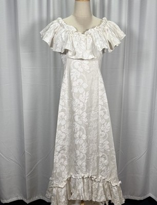 Vintage Hawaii White Cotton Maxi Wedding Dress Prairie Cottage Core USA  Size L | eBay