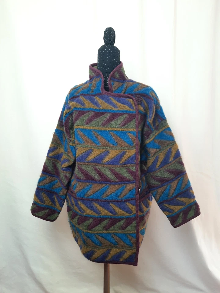 Missoni prima linea vintage 80s 90s wool mohair doubleface geometric coat trench - Immagine 2 di 4