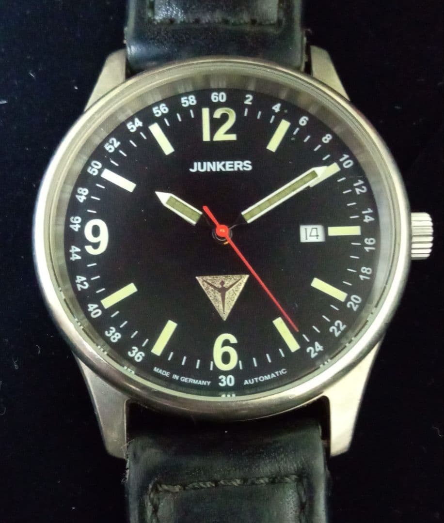 Junkers Automatic Watch Titanium Black Dial Date Exhibition Back
