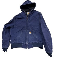 Vintage Carhartt Hooded Jacket Navy Blue Faded J131 Size M/L See Description