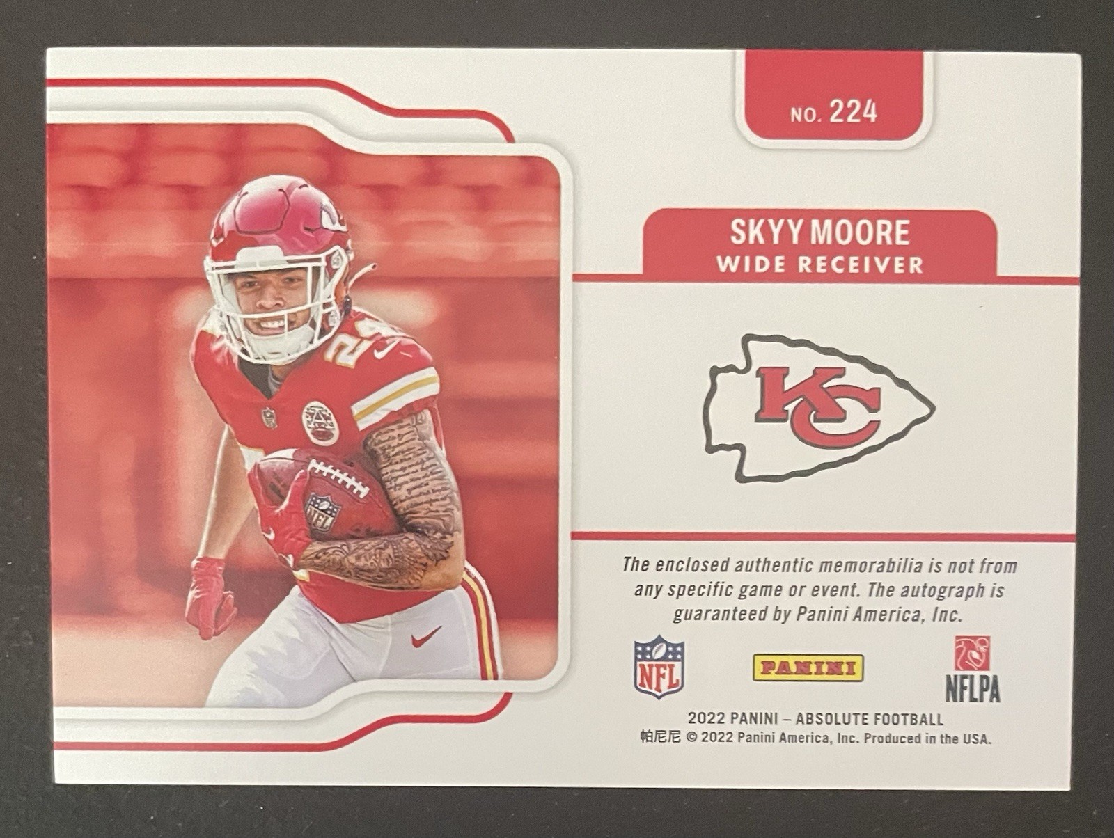 2022 Panini Absolute - Skyy Moore #224 Rookie Premiere Auto Quad Patch #/199 view 2