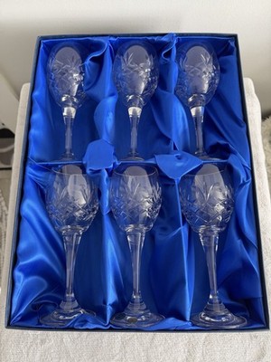 Bohemia Kristall 24% Bleischliff Weingläser 6er Set verpackt Tschechisch Vintage