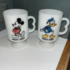 Vintage Mickey Mouse Donald Duck Milk Glass Mug Pedestal Cup Walt Disney USA