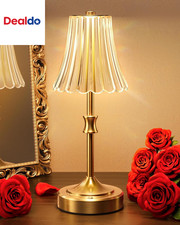 Vintage Cordless Table Lamp, Acrylic Crystal Flower Lamp Shade, 3 Colors Dimmabl