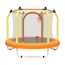 55" Toddler Trampoline for Kids Indoor Outdoor w/ Basketball Hoop Yellow ASTM