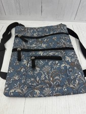 Blue Paisley Quilted Crossbody Bag Multiple Zip Pockets Shoulder Purse