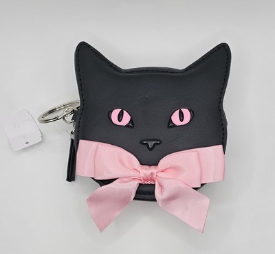 Bath & Body Works Black Cat With Pink Eyes And Pink Bow Coin Purse Halloween NWT