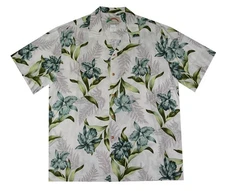 Paradise Found Men's Orchid and Fern Hawaiian Shirt, Cream, S