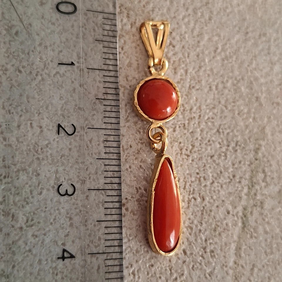 ciondolo vero corallo Antico Di Sardegna Naturale e Argento 925 Pendente Dorato - Immagine 3 di 4