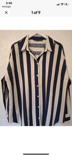 Zara Navy/ivory Striped Linen Blend Top Size S NEW - Picture 6 of 7