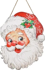 Whaline 15" Santa Claus Wooden Hanging Sign Christmas Front Door Welcome Decor