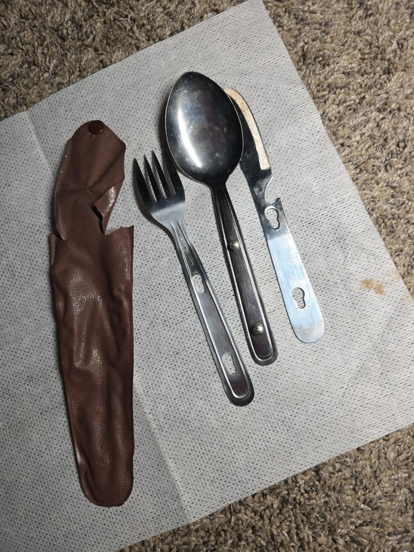 Vintage Stainless Steel Japan Camping Kit Utensil Knife, Spoon, Fork & Pouch Set