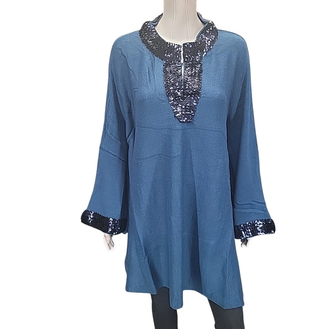 Antthony Design Women's Sequin Neck Poncho Sweater One Size Blue Pullover
Opens in a new window or t