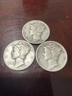 Lot of 3 Silver (90%) Mercury Dimes 1944 ~ FREE FAST SHIPPING