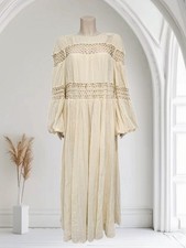 Nwt ASOS Edition Cream Crochet Trim Drop Waist Bell Sleeve Trapeze Maxi Dress 6